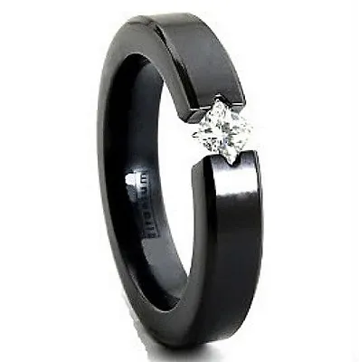 BLACK TITANIUM TENSION UNISEX RING With 4mm SQUARE CZ In Size 10 - NEW In Box! • $17.28