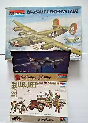 3 Vintage Models MonogramB-24D Liberator Mosquito Bomber Tamiya U.S. Jeep/Tra • $74.99