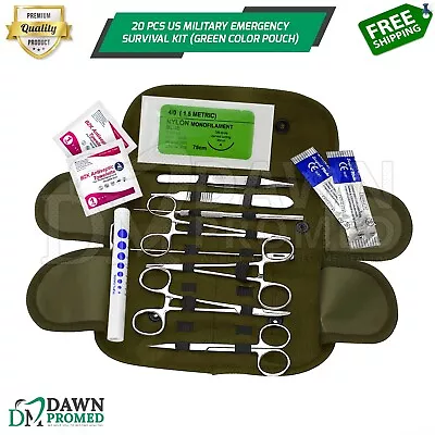 20 Pcs Green US Military Style Surplus Emergency Survival Kit With MOLLE Pouch • $19.90