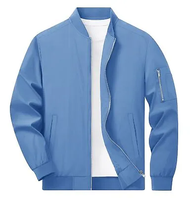 Men's Thin Bomber Jacket Full-Zip Lightweight Spring Autumn Casual Baseball Coat • £34.78