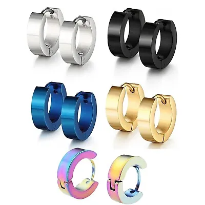 Flat Hoop Huggies Earrings Stainless Steel Men/ Women • £3.49