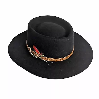 Akubra 'Down Under' Australian Hat 54cm Made In Australia Black Felt Brimmed • $129