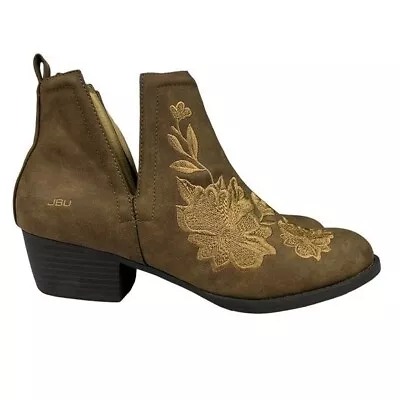 JBU By Jammu Parker Brown Vegan Leather Embroidered Ankle Bootie Size 8.5 • $39.98