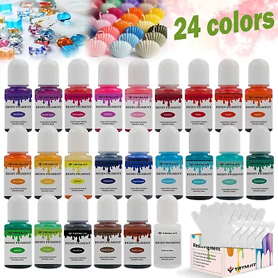 £16.79 • Buy 24 Colors Epoxy UV Resin Ink Pigment Liquid Colorant DIY Dye Art Kit Set 10ml UK
