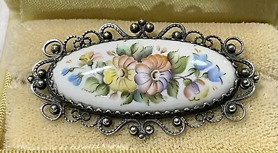 Vintage Sterling Silver Filigree Enamel Flowers Brooch Pin Russian • $18