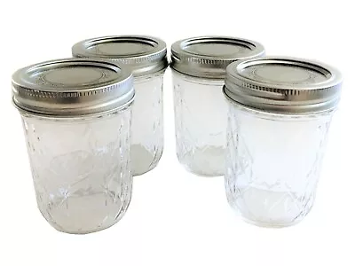 $10.85 • Buy Ball Mason Jar Jelly Jars 8 Oz. Quilted Crystal Style Regular Mouth-Set Of 4