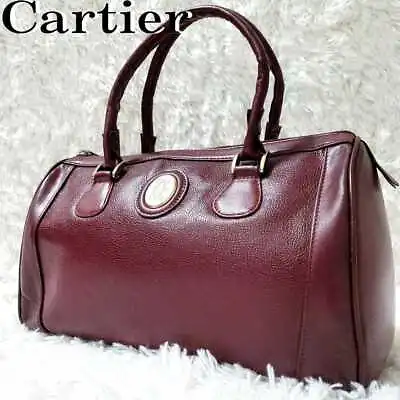 $221 • Buy Cartier RARE Boston Bag Must Line Leather Bordeaux Women's USED FROM JAPAN