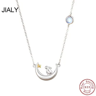 European Shining S925 Sterling Silver Necklace Chain Rabbit And Moon For Women • $18.71