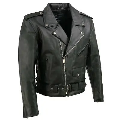 Event Leather Men's Classic Side Lace Police Style Motorcycle Jacket  **EL5411** • $84.99