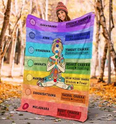 Chakra Mandala Yoga Blanket Funny Yoga Fleece Blanket For Women Yoga Lovers • £68.40