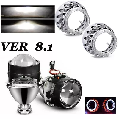 VER8.1 2.5  Mini Bixenon Projector Lens Turbo White Red Angel Eyes Shourds Cover • $74.69