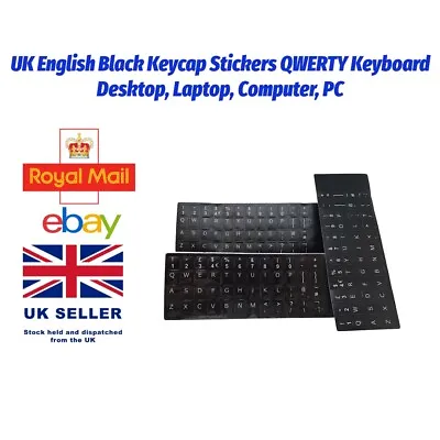 UK English Black Keycap Stickers QWERTY Keyboard Desktop Laptop Computer PC • £1.99