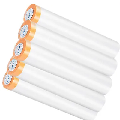 5 Rolls Pre-Taped Masking Film Masking Tape Roll For House Painting Cover UK • £20