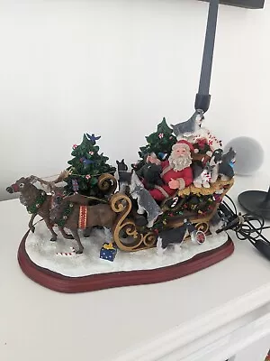 Danbury Mint Miniature Schnauzer Christmas Sleigh Santa Reindeer Light Up Box • $30