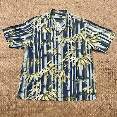 Tommy Bahama Hawaiian 100% Silk Shirt Mens XL Bamboo Blue Green Aloha Camp Beach • $22.88