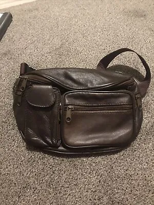 Vintage TinderBrown Leather Fanny Pack Medium Many Pockets Waist Bag • $29.99