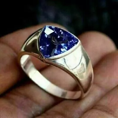 2Ct Trillion Cut Tanzanite Men's Solitaire Engagement Ring 14K White Gold Plated • $111.80