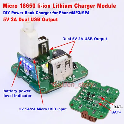 5V 2A Dual USB 3.7V Lithium Li-ion 18650 Battery Charger Module DIY Power Bank • £2.39
