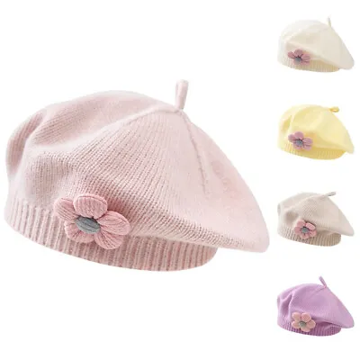 Baby Kids Girls Flower Artist Beanie Hat Winter Warm Knit French Beret Cap New • £4.27