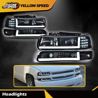 LED DRL Chrome Headlights+Bumper Lamps Fit For 99-02 Chevy Silverado 00-06 Tahoe • $85.31