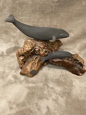 John Perry Studio Sculpture Whale Mother And Calf On Burl Wood Vintage • $24.99