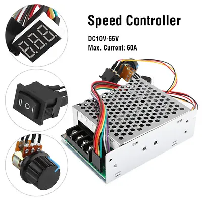 60A 12V/24V Max PWM DC Motor Stepless Variable Speed Control Controller Switch • £14.99