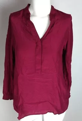 H&M Women's Blouse Sz 2 Burgundy Red Long Sleeve V-Neck Shirt Top • $10