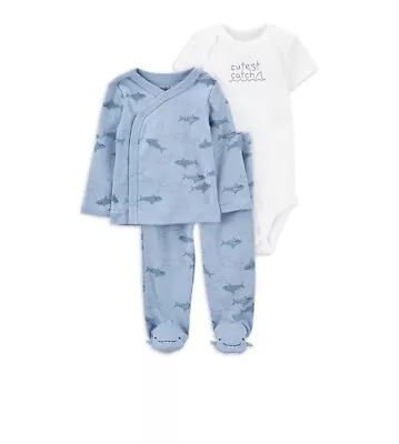 Carters Child Of Mine Baby Boy Cardigan Bodysuit And Pants Size 3-6 Months New • $6.98