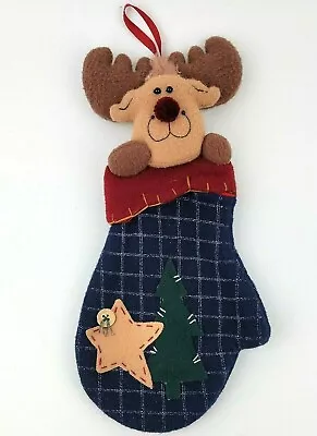 Vintage Prima Creations Christmas Stocking Reindeer 3D Plush Fleece Oven Mitt • $15.99