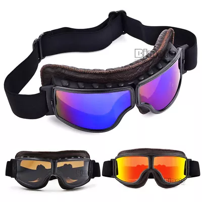 Aviator Pilot Retro Vintage Motorcycle Goggles Cafe Racer Eyewear Glasses • $31.89