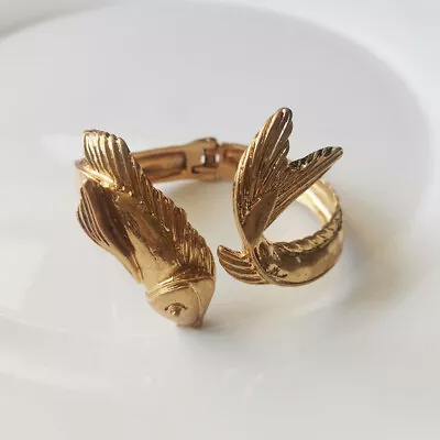 New Zara Gold Tone Fish Bangle Cuff Gift Vintage Women Party Holiday Jewelry • $15.99