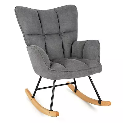 Costway Modern Linen Rocking Accent Chair Upholstered Glider Rocker Armchair • £119.95