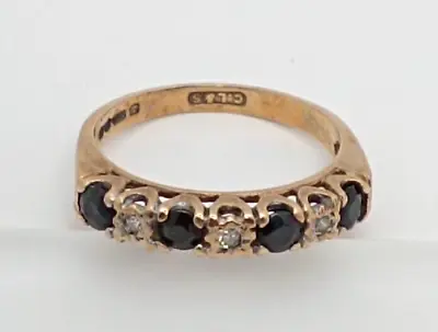 9ct Gold Ring Black Sapphire And Diamond UK Ring Size J 1/2 - 9ct Yellow Gold • $283.98