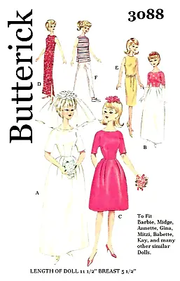Vintage 1960s Barbie Clothes Pattern Reproduction Butterick 3088 Uncut • $7.95
