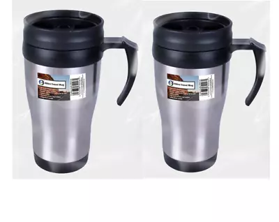 2 X Travel Flask Thermal Mug Hot Warm Drinks Coffee Tea Cup On Lid Outdoor 450ml • £9.09