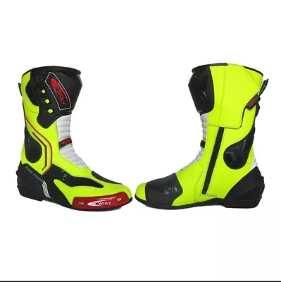 Motorcycle Boots Men Racing Street Riding Yellow Fluorescent • $90