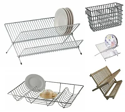 £5.14 • Buy Chrome & Wooden Cutlery Folding Dish Drainers Plate Racks Holder Dryer Kitchen
