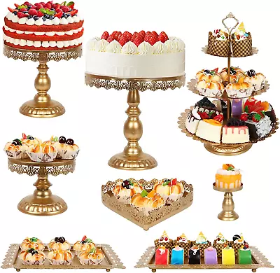 YHANEC Gold Cake Stand 8Pcs Cake Display Stand Set Cupcake Stand Round Metal • £72.71