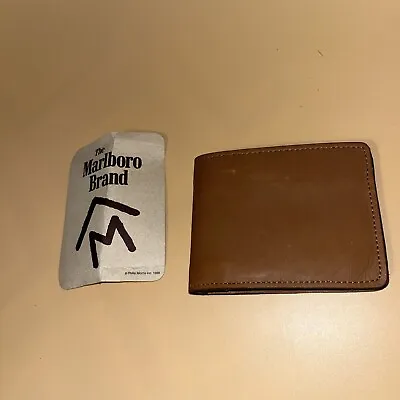 Vtg Marlboro Brand Genuine Brown Leather Bi-Fold Wallet 1980’s Phillip Morris • $9