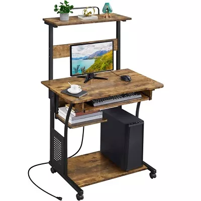 Home Office Desk W/ Power Outlet And USB Ports Computer PC Desk W/Printer Shelf • $79.99