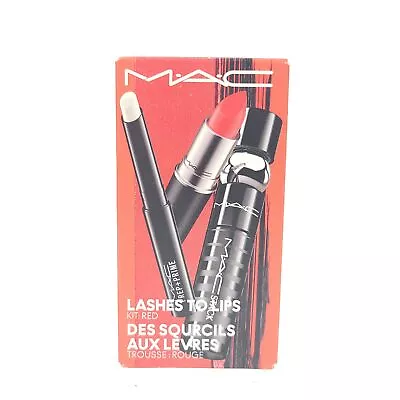 3 Piece MAC Lashes To Lips Kit: Red With Lipstick Mascara Prep+ Prime Lip NIB • $17.55