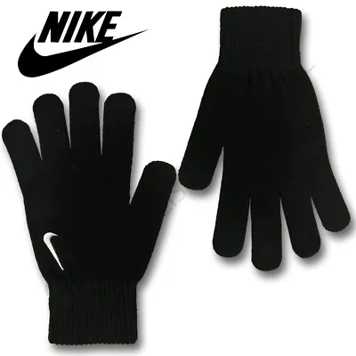 Nike Gloves Mens Knitted Running Football Winter Warm Adults Black Size S M L XL • £13.98