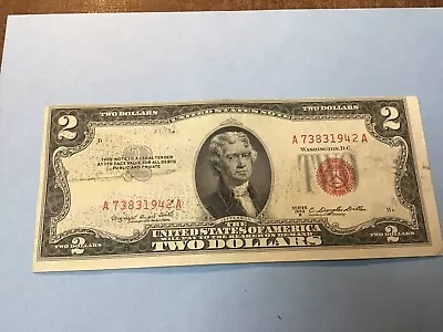 Two Dollar Red Seal Note  $2 Note  1 Bill US Currency (1953 Or 1963) • $5.49