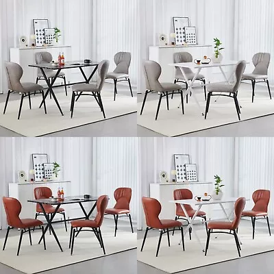 4pcs PU Leather Dining Chairs Metal Frame & 47  Marble MDF Top Dining Table Set • $329.99