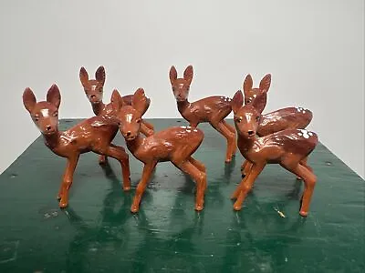 Vintage Miniature Brown Spotted Hard Plastic Deer 2  Tall Lot Of 6 Free Shipping • $17.99