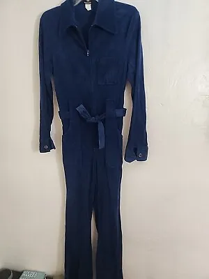 Vintage 70's Velour Drk Blue Jumpsuit Polyester Sears Small ?  Disco 1970's Mens • $89.99