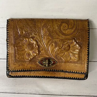 Vintage Hand Tooled Leather Purse Western Reversible 60's/70's National Bags • $14.99