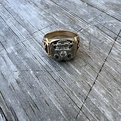 14k Gold 2 Tone Masonic Men's Ring With 1/3 Ct Diamond 15.1 G Size 11 • $1999