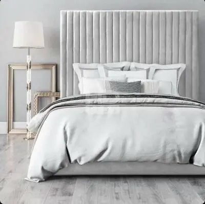 Plush Velvet Oslo Slim Panel Bed High Headboard Bed On Sale • £345