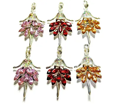 PACK OF 6 PURPLE RED  GOLD WITH AB RHINESTONES BALLET/DANCER PENDANTS 44mm () • £5.50